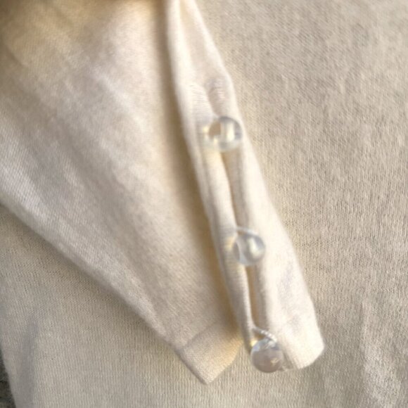 Sutton Studio Womens White Cashmere 3/4 Sleeve Buttoned Cuffs Knit Sweater L - Picture 4 of 9